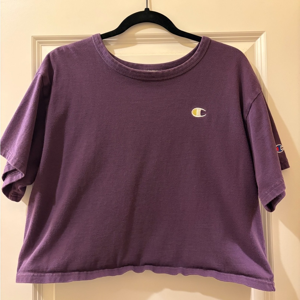 Champion Women's Short Sleeve Cropped Boxy Purple Tee